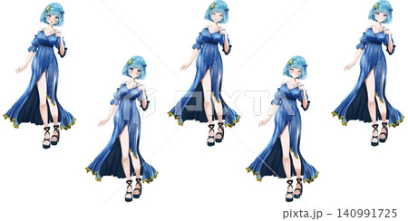 緑髪かわいい女の子のキャラクターtrpg・ゲーム全身立ち絵 - アニメ・漫画風イラストセット 140991725