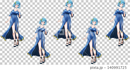 緑髪かわいい女の子のキャラクターtrpg・ゲーム全身立ち絵 - アニメ・漫画風イラストセット 140991725