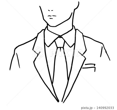 シンプルイラスト モノクロ線画 男性 スーツ姿 シンプルイラスト モノクロ線画 男性 スーツ姿 140992033