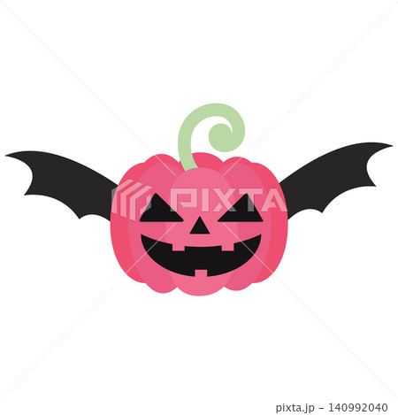 Cute Rose Pink Pastel Halloween Pumpkin Jack o lantern with Black Bat Wings Vector Cute Rose Pink Pastel Halloween Pumpkin Jack o lantern with Black Bat Wings Vector 140992040