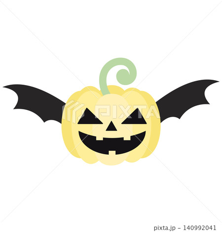 Cute Yellow Pastel Halloween Pumpkin Jack o lantern with Black Bat Wings Vector Cute Yellow Pastel Halloween Pumpkin Jack o lantern with Black Bat Wings Vector 140992041