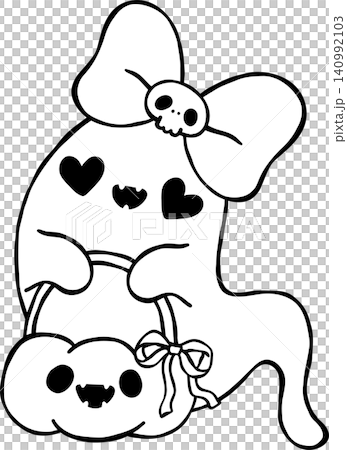 Cute Halloween Ghost Holding Pumpkin Basket Outline Doodle Hand Drawing Cute Halloween Ghost Holding Pumpkin Basket Outline Doodle Hand Drawing 140992103