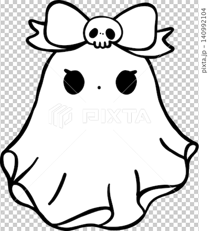 Kawaii Halloween Ghost Outline with Skull Bow Doodle Hand Drawing Kawaii Halloween Ghost Outline with Skull Bow Doodle Hand Drawing 140992104