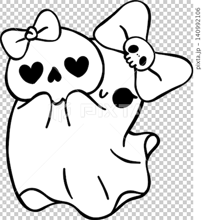 Cute Peeking Halloween Ghost Outline with Girly Skull Doodle Hand Drawing Cute Peeking Halloween Ghost Outline with Girly Skull Doodle Hand Drawing 140992106