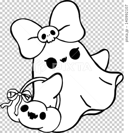 Cute Girly Ghost Halloween Outline with Pumpkin Basket Doodle Hand Drawing Cute Girly Ghost Halloween Outline with Pumpkin Basket Doodle Hand Drawing 140992107