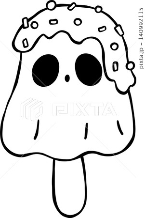 Cute Girly Halloween Outline Ghost Popsicle Ice Cream Doodle Hand Drawing 140992115