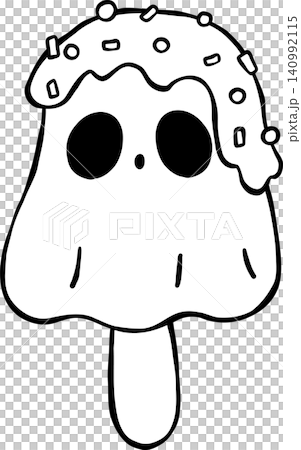 Cute Girly Halloween Outline Ghost Popsicle Ice Cream Doodle Hand Drawing 140992115