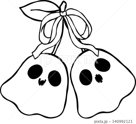 Cute Girly Halloween Outline Ghost Cherry Doodle Hand Drawing 140992121