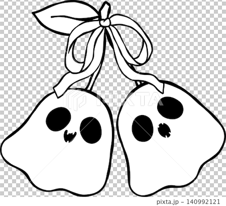 Cute Girly Halloween Outline Ghost Cherry Doodle Hand Drawing 140992121