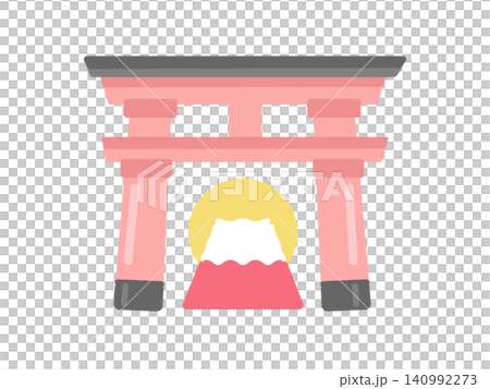 Torii gate, Mount Fuji, sunrise, illustration Torii gate, Mount Fuji, sunrise, illustration 140992273