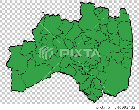 福島縣地圖:市町村(綠色/筆觸風格) 福島縣地圖:市町村(綠色/筆觸風格) 140992432