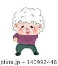 元気にガッツポーズをするおばあちゃんの全身イラスト 高齢者の健康や体操・シニアフィットネス素材 背景 140992446
