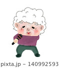 笑顔でカラオケを歌うおばあちゃんの全身イラスト 高齢者のレクリエーションやデイサービス素材 背景透過 140992593