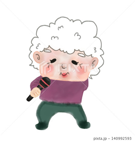 笑顔でカラオケを歌うおばあちゃんの全身イラスト 高齢者のレクリエーションやデイサービス素材 背景透過 笑顔でカラオケを歌うおばあちゃんの全身イラスト 高齢者のレクリエーションやデイサービス素材 背景透過 140992593