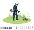 草刈り機を使って雑草を狩る業者のイラスト 草刈り機を使って雑草を狩る業者のイラスト 140992597