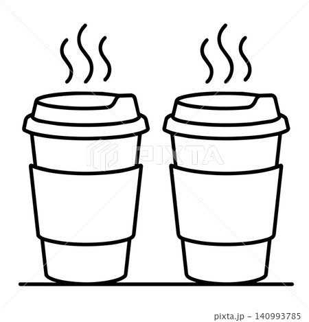 Two Hot Takeaway Coffee Paper Cups Line Art Vector Illustration Two Hot Takeaway Coffee Paper Cups Line Art Vector Illustration 140993785