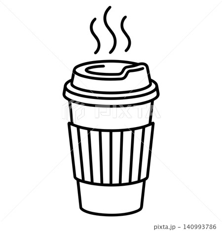 Hot Takeaway Coffee Paper Cup with Corrugated Sleeve Line Art Vector Hot Takeaway Coffee Paper Cup with Corrugated Sleeve Line Art Vector 140993786