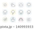シンプルなお天気アイコンセット（線画・パステル） 140993933