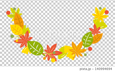 Autumn leaves and nuts in a semicircular frame Autumn leaves and nuts in a semicircular frame 140994694