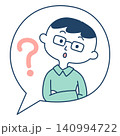 吹き出しの中で腕組みをして疑問に思っている男性のイラスト 140994722