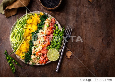 Healthy bowl with salmon and vegetables Healthy bowl with salmon and vegetables 140994766