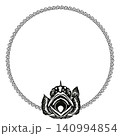 カサゴの切り絵風丸型フレームイラストモノクロ 140994854