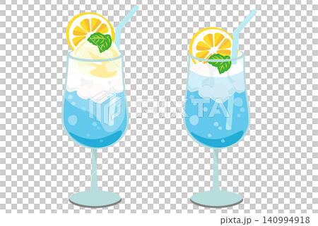 藍色夏威夷奶油蘇打水和蘇打水(含檸檬和薄荷)插圖集 藍色夏威夷奶油蘇打水和蘇打水(含檸檬和薄荷)插圖集 140994918