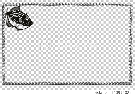 カワハギの切り絵風四角フレームイラストでモノクロ カワハギの切り絵風四角フレームイラストでモノクロ 140995026