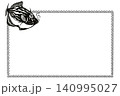 カワハギのモノクロ切り絵風四角フレーム素材 140995027