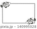 カワハギのワンポイントが入った四角い飾り枠イラスト 140995028