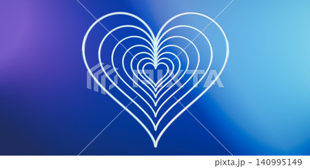 Abstract 3D glowing glass heart tunnel on a smooth purple and cyan blue gradient background. Abstract 3D glowing glass heart tunnel on a smooth purple and cyan blue gradient background. 140995149