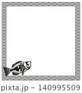 アオブダイの和柄切り絵風四角フレームイラストでモノクロ 140995509