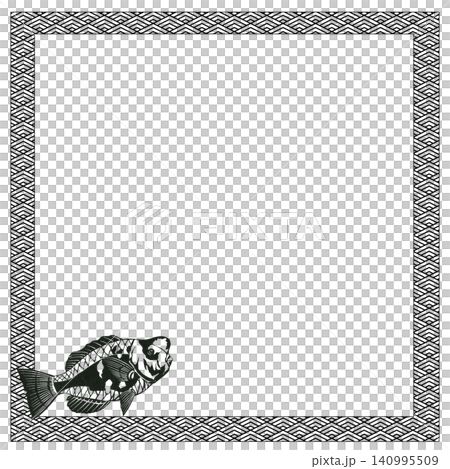 一幅日式剪紙風格的鸚嘴魚單色插圖。 一幅日式剪紙風格的鸚嘴魚單色插圖。 140995509