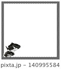 高級魚の真鯛ペアと和柄のモノクロ切り絵風四角フレーム素材 140995584