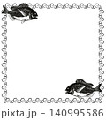 和柄と高級魚の真鯛ペアのワンポイントが入った四角い飾り枠イラスト 140995586