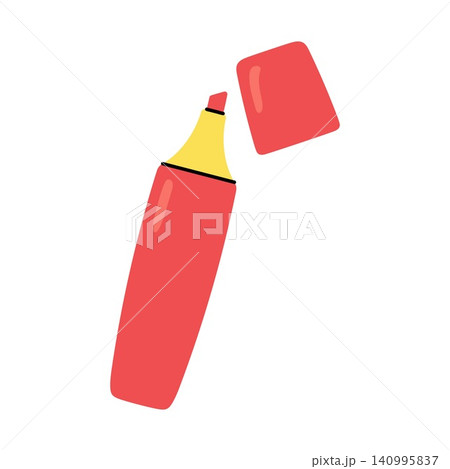 Red marker pen highligher with cap isolated on white background Red marker pen highligher with cap isolated on white background 140995837
