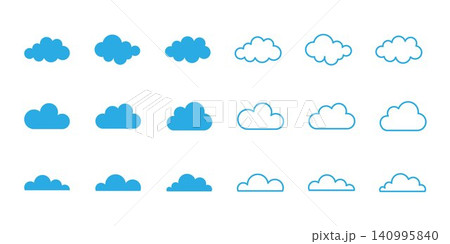 Cloud icon collection with weather symbols, sky elements and minimalist cloud shapes for modern UI and vector design 140995840