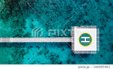 Aerial view of helipad over the sea 140995901
