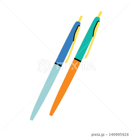 Blue and green ballpoint pens isolated on white background Blue and green ballpoint pens isolated on white background 140995928