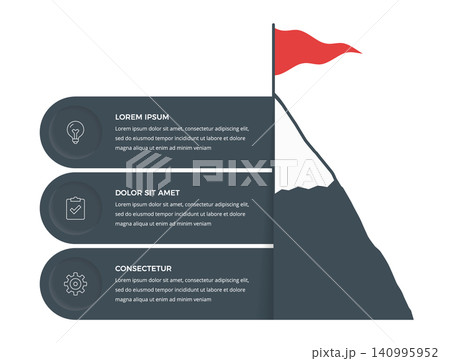 Three Stages of Success Infographic Template with Mountain Peak Three Stages of Success Infographic Template with Mountain Peak 140995952