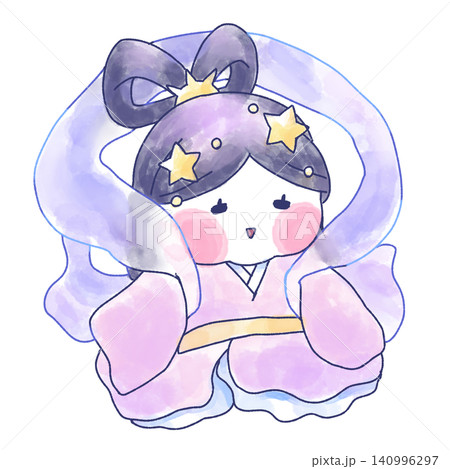 座って微笑んでいる織姫の水彩イラスト 座って微笑んでいる織姫の水彩イラスト 140996297