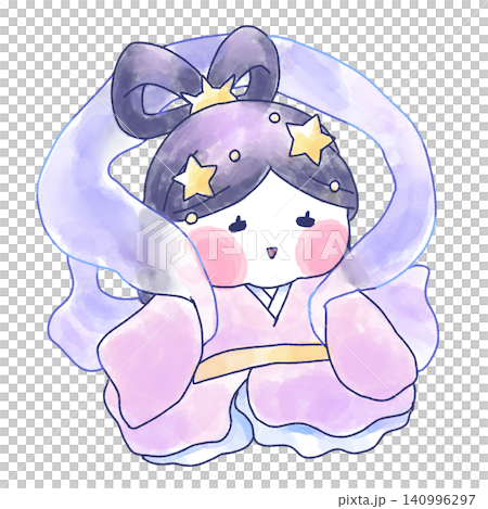 座って微笑んでいる織姫の水彩イラスト 座って微笑んでいる織姫の水彩イラスト 140996297