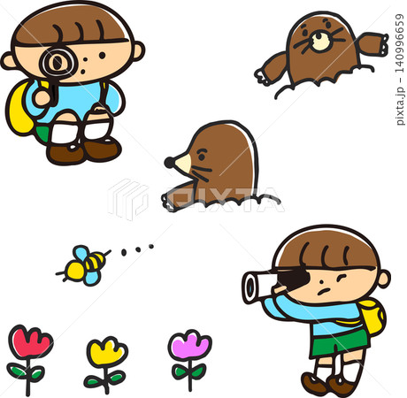 自由研究中の男の子カラーイラスト 140996659