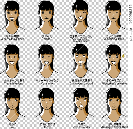 一組 12 個表達女性情感的圖示（簡單的線條藝術）。 140996856