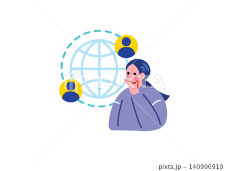 リモートワークする女性のイラスト リモートワークする女性のイラスト 140996910
