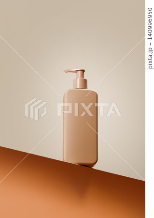 Minimal beige pump bottle onpodium against isolated background Minimal beige pump bottle onpodium against isolated background 140996950