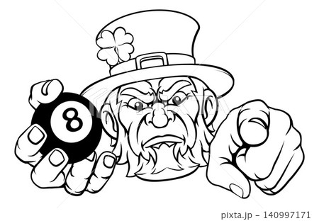 Leprechaun Celtic Irish Billiards Pool Ball Mascot Leprechaun Celtic Irish Billiards Pool Ball Mascot 140997171
