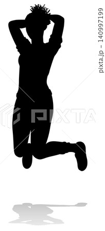 Happy Woman Jumping For Joy Silhouette Person Happy Woman Jumping For Joy Silhouette Person 140997199