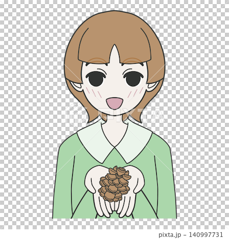 一幅可愛的小女孩(兒童)微笑著拿著松果的插圖。 一幅可愛的小女孩(兒童)微笑著拿著松果的插圖。 140997731