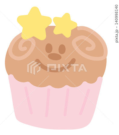 Illustration of pastel chocolate cupcake with star cookies for sweet dessert, cafe, restaurant, menu, recipe, baking, sticker, cartoon character, mascot, comic, plush toy, doll, brunch, birthday card Illustration of pastel chocolate cupcake with star cookies for sweet dessert, cafe, restaurant, menu, recipe, baking, sticker, cartoon character, mascot, comic, plush toy, doll, brunch, birthday card 140998140